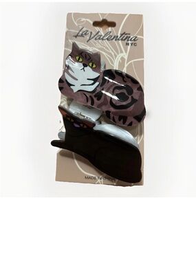 La Valentina NYC Cat Hair Clips - Pink Pattern & Black